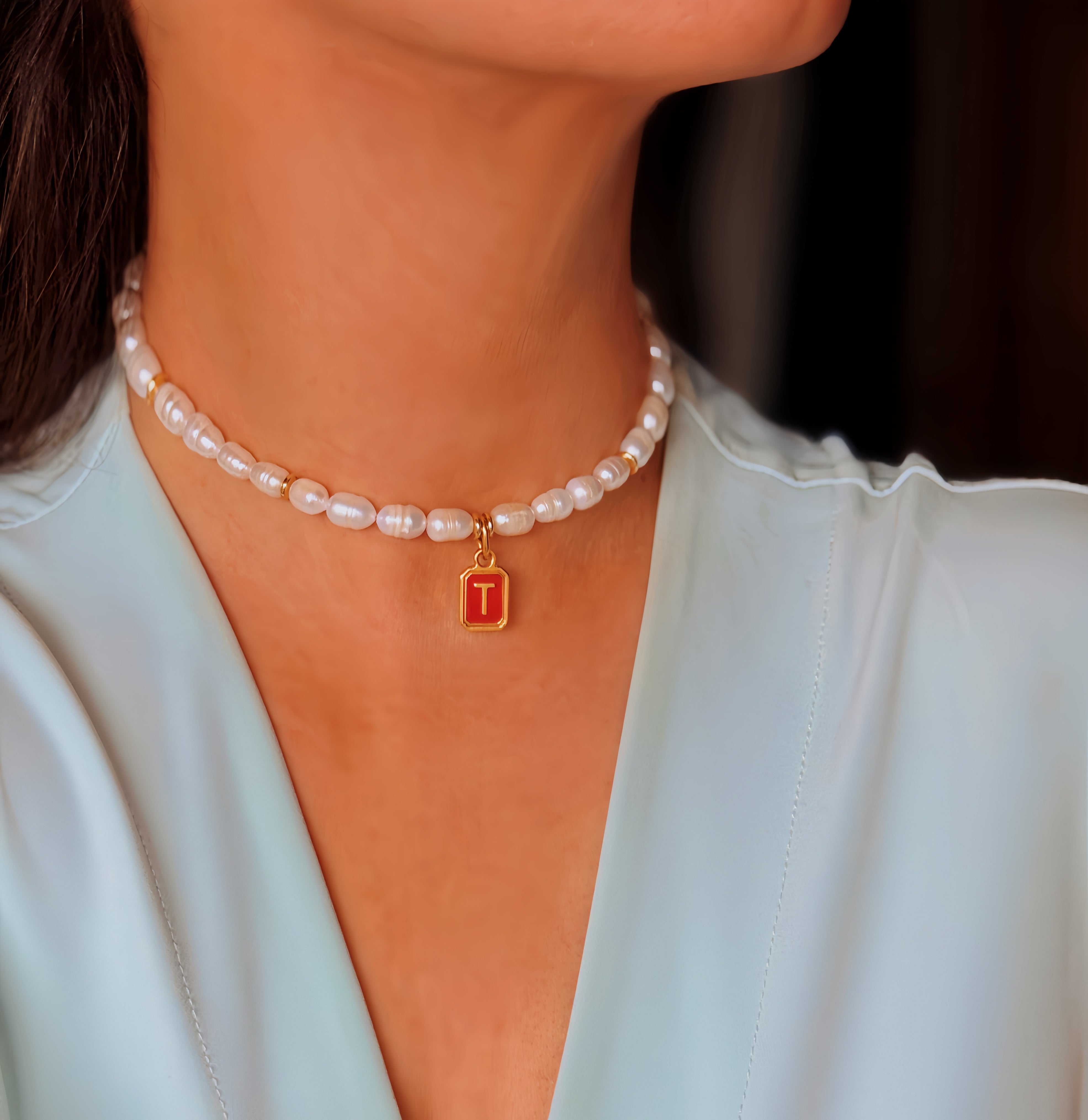 Pearl necklace with initial pendant