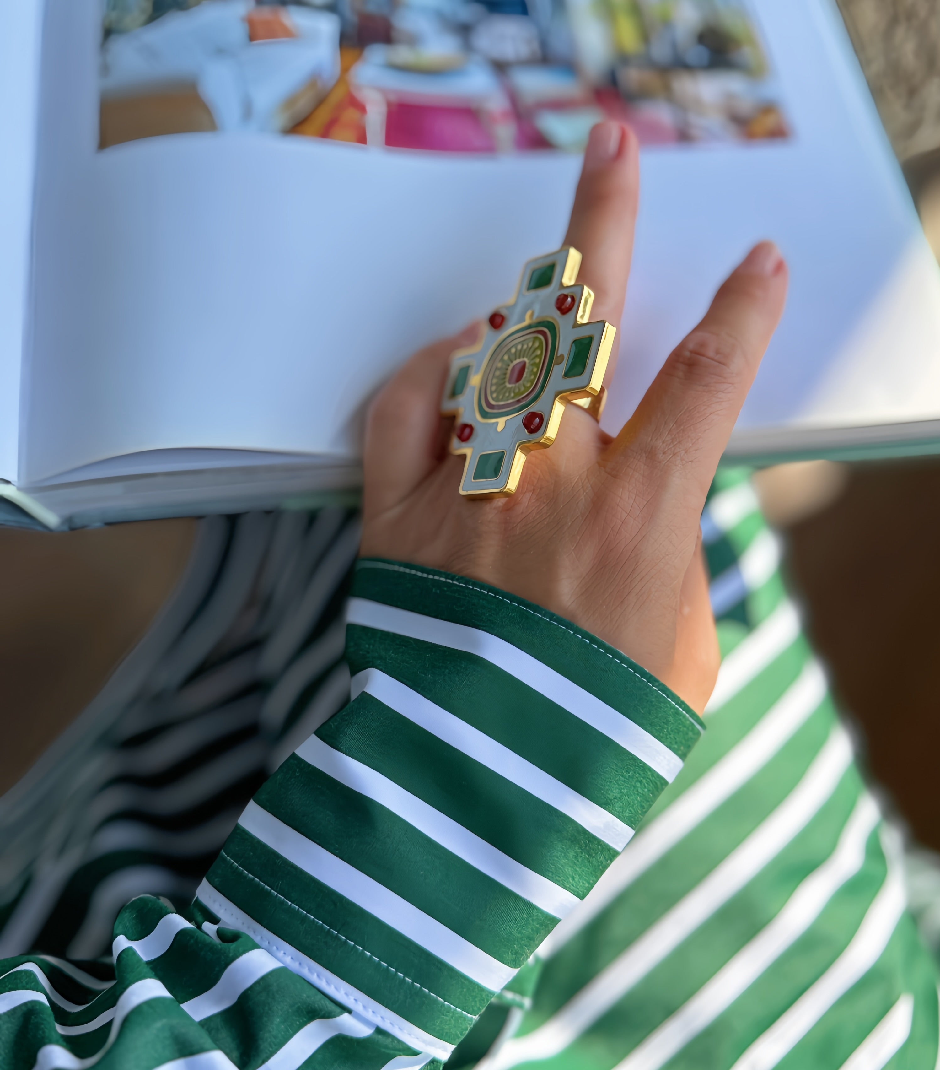 Ring Cross with natural carnelian stone