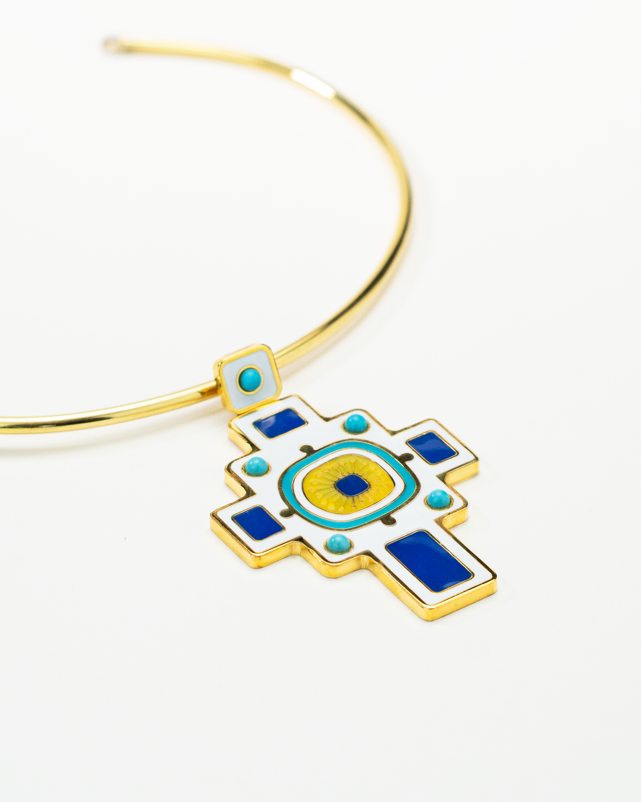 Necklace Cross with natural turquoise stones