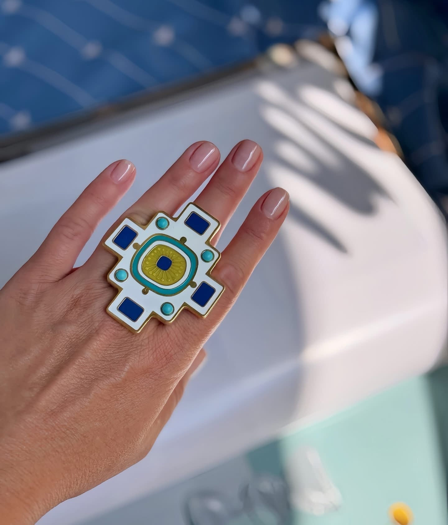 Ring Cross with turquoise Stones