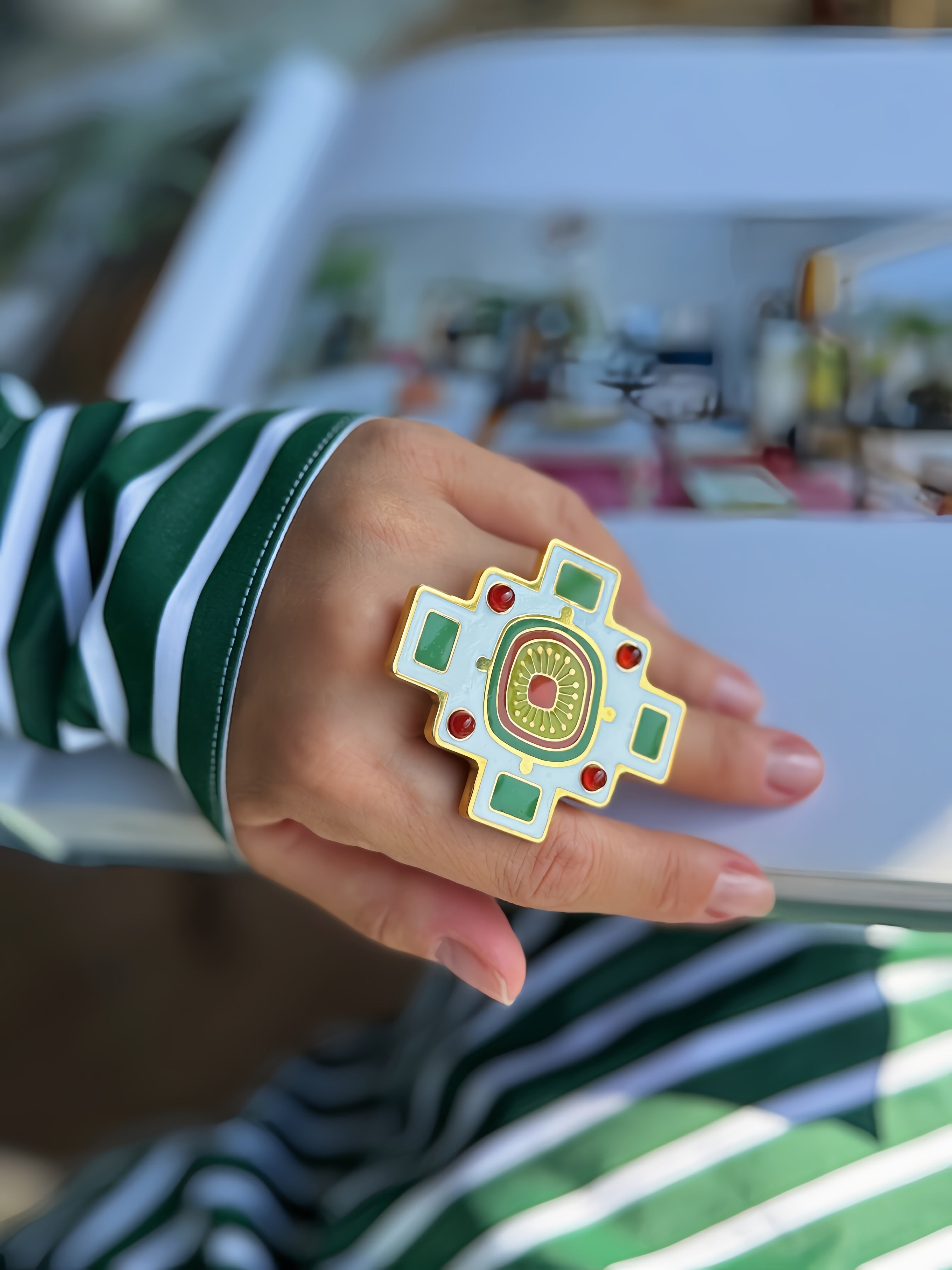 Ring Cross with natural carnelian stone